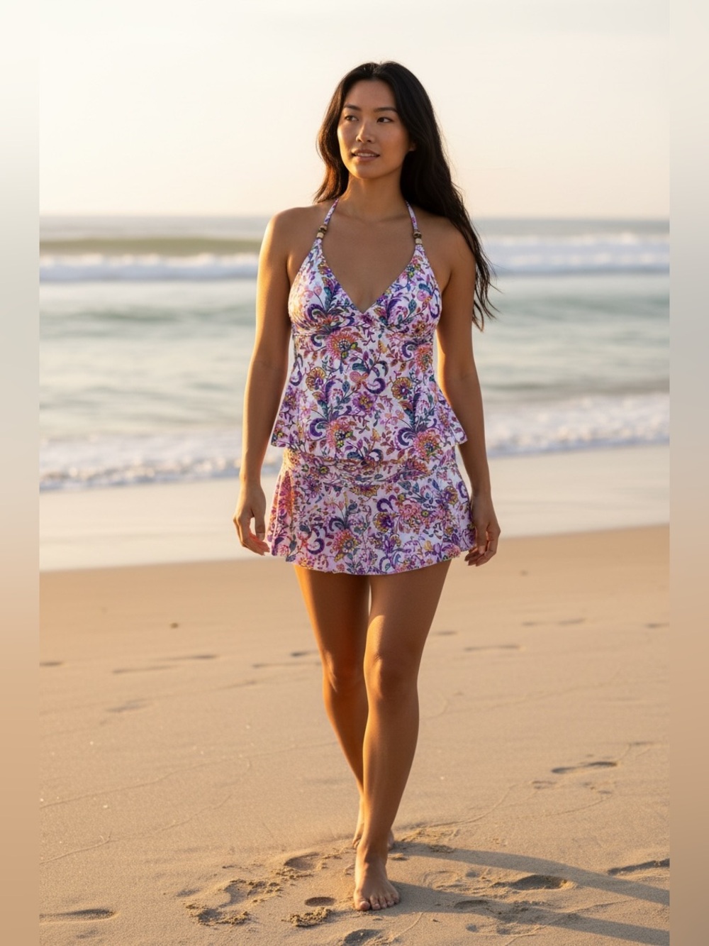 🌼💚Nicole Miller Floral Two-Piece Tankini Set in Pink & Purple